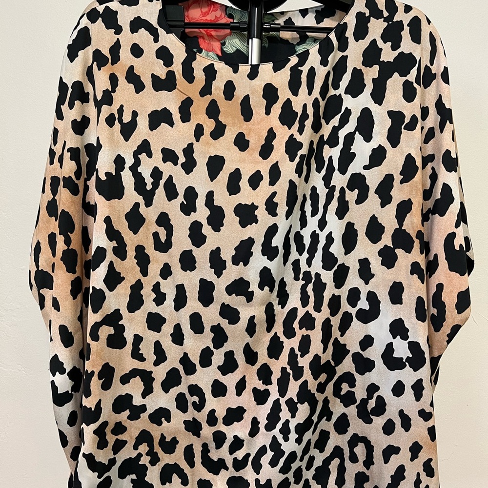 IMAN Leopard Print Tunic Top - Black and Tan two in one